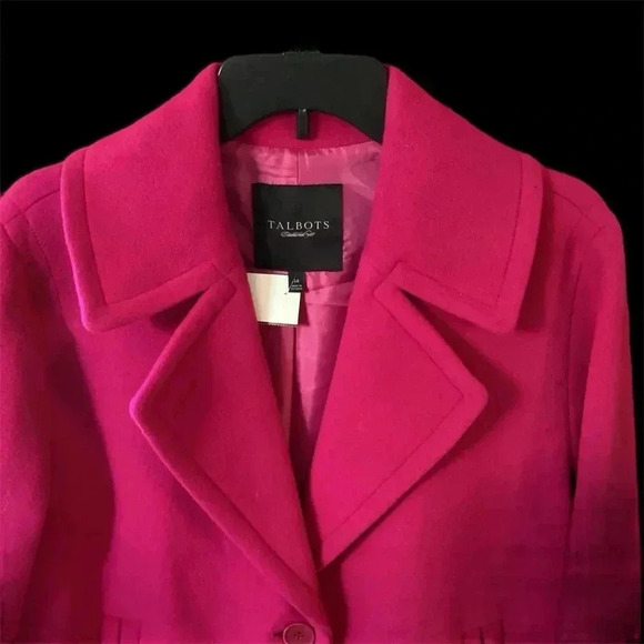 Talbots NWOT Fushia Pink Wool Blend Coat Mid Length Pockets Back Pleat Size 14 - Picture 3 of 14